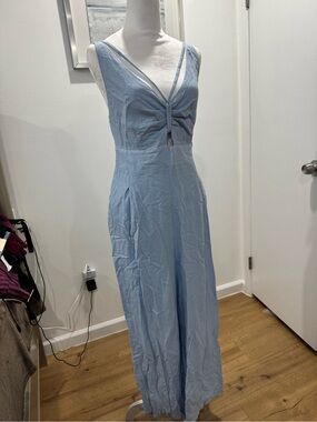 Linen Blend wide leg jumpsui light blue